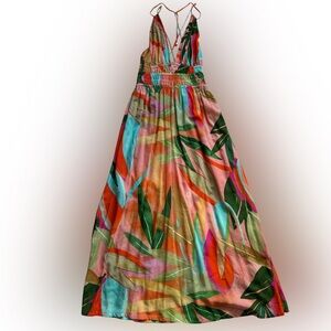 Colorful Tropical Leaf Print Maxi Dress | Summer Vacation | Size M